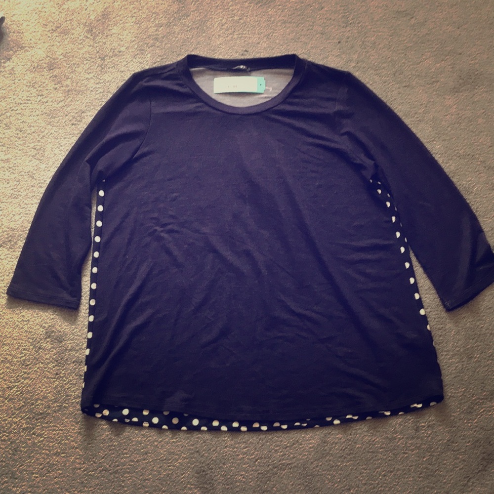 Mixed material 3/4 sleeve knit top